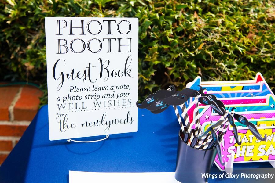 Classic black photo booth at Cypress Grove Estate House wedding props and scrapbook 