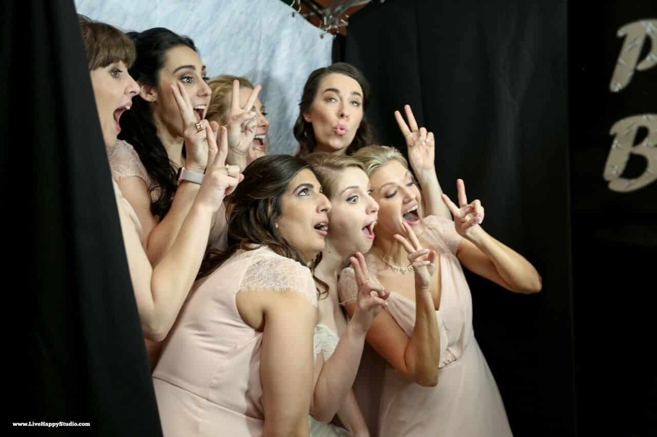 black printz booth at scottish inspired wedding at The Golden Bear Club bridesmaids making faces in booth