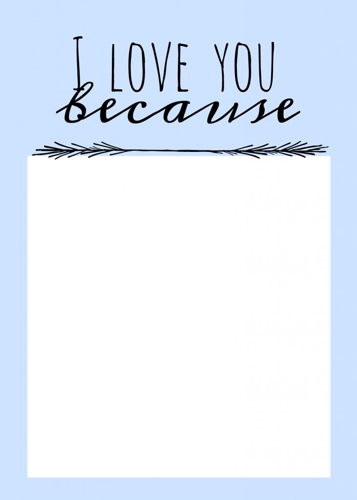 i love you because white square on blue background