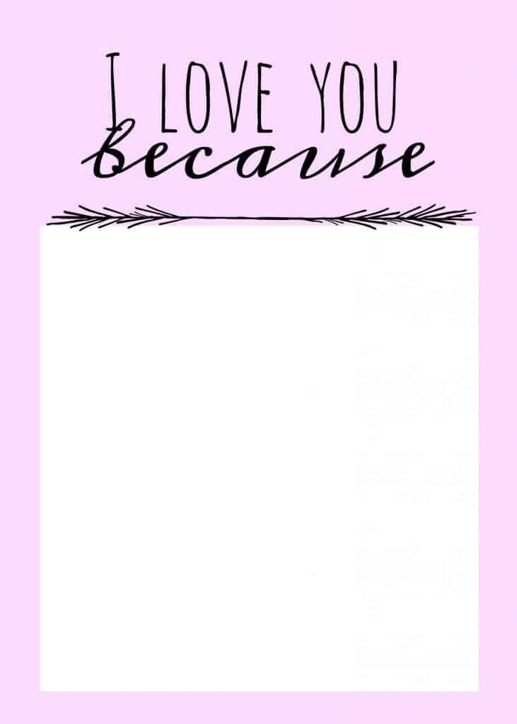 i love you because white square on pink background