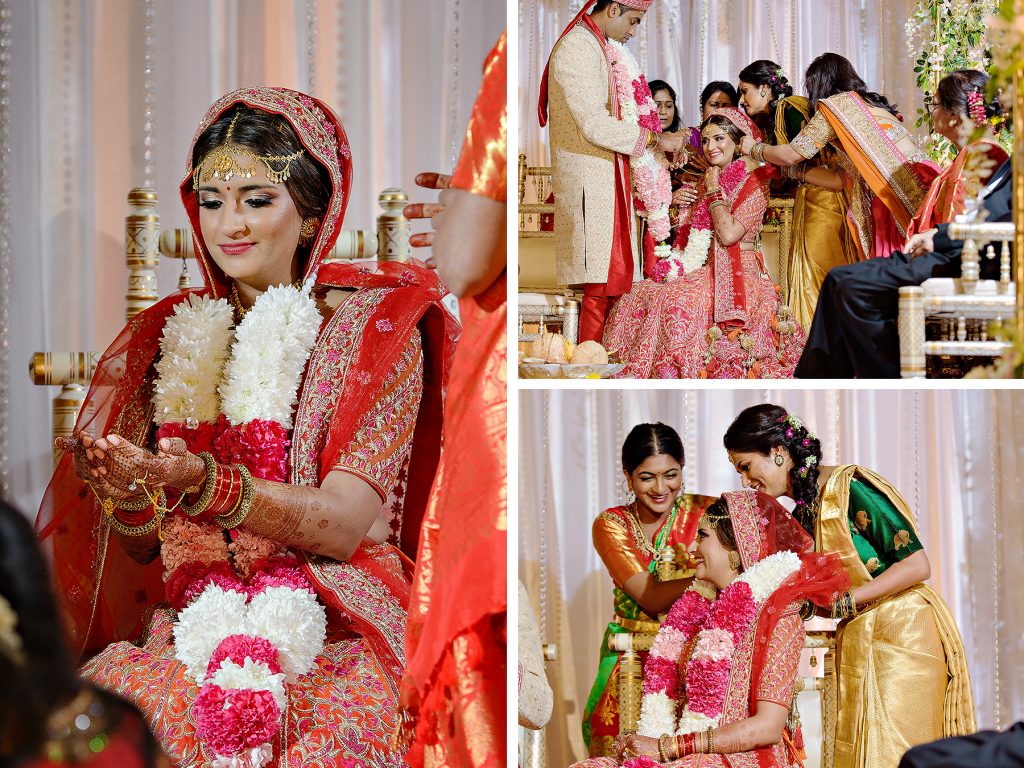 Indian bride Rena bedecked with flower garlands