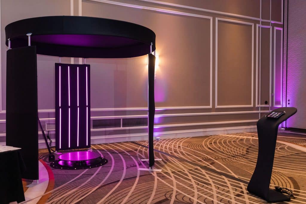 The 360 degree photo booth from Photo Booth Rocks with LED lighting.