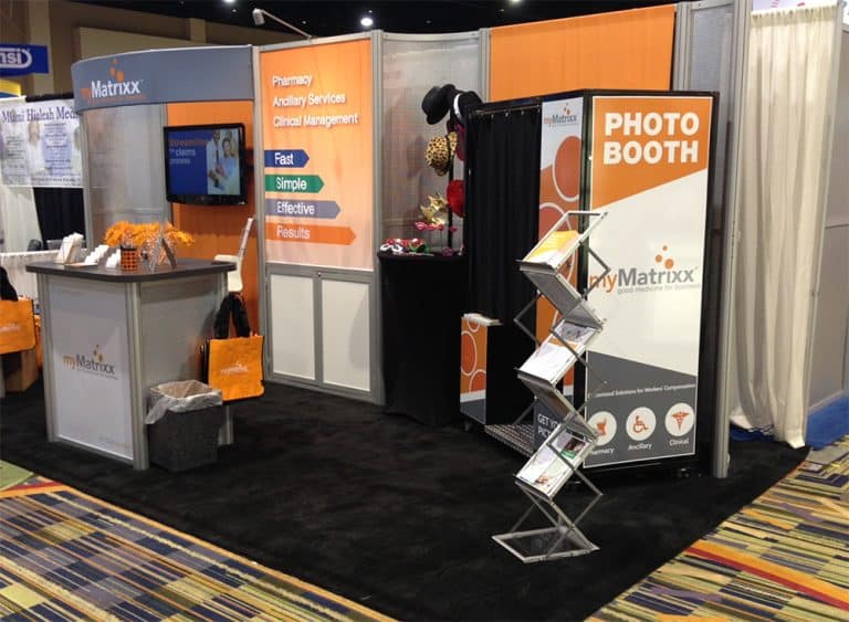 A photo booth inside a trade show exhibit