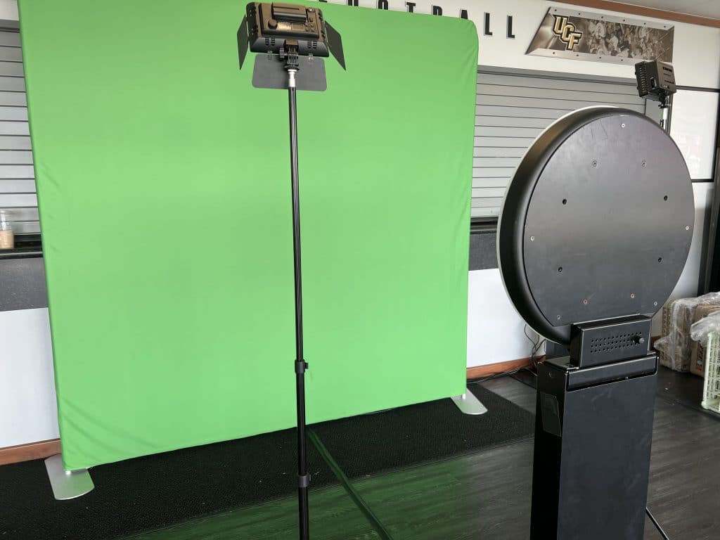Open Air booth set up in front of Green Screen background