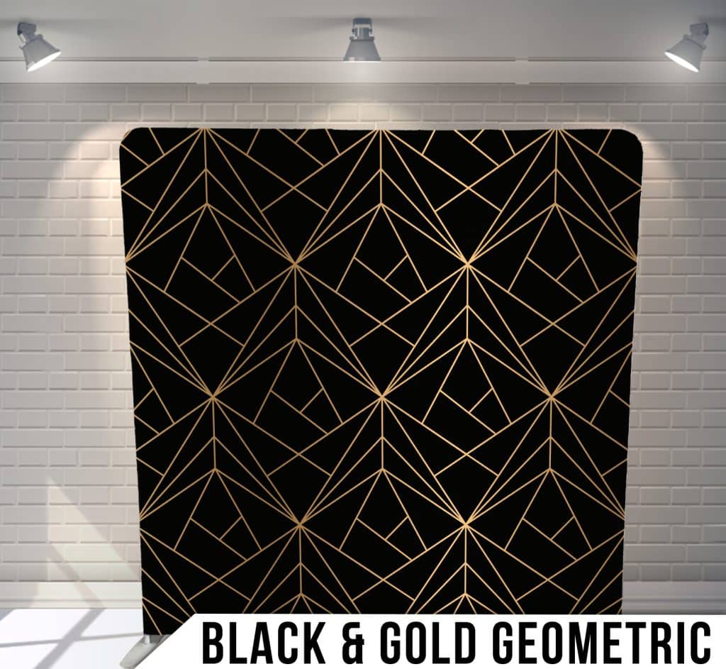 Gold and black geometric shaped photo booth backdrop