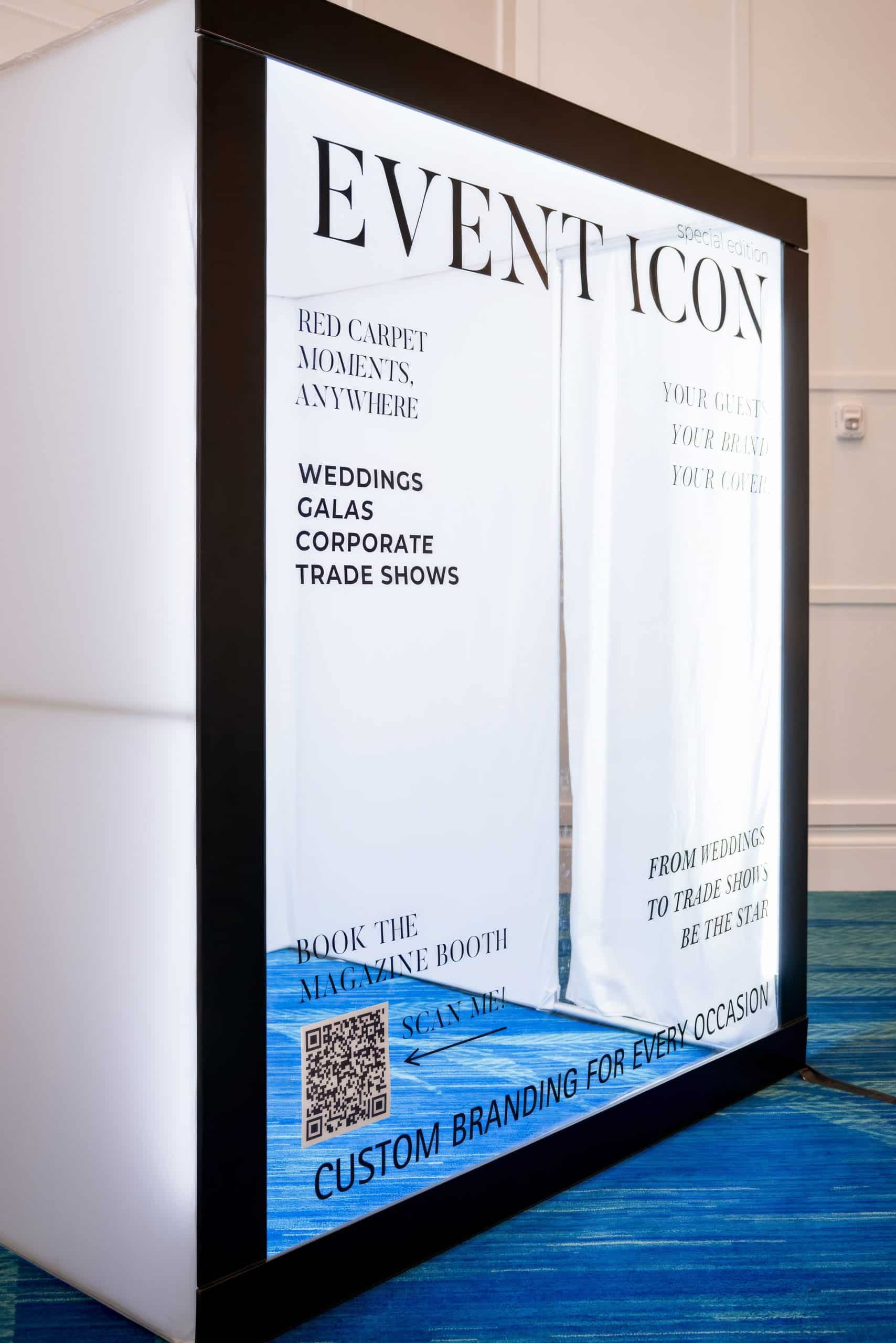 Branded overlay, hashtags, logos - editorial style magazine cover booth